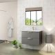 Dublin 800mm 2 Drawer Wall Hung Vanity with Brushed Brass Handles and 1 Taphole Basin (Midnight Grey)