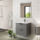 Dublin 600mm 2 Drawer Wall Hung Vanity with Black Handles and 1 Taphole Basin (Midnight Grey)