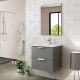 Dublin 600mm 2 Drawer Wall Hung Vanity with Chrome Handles and 1 Taphole Basin (Midnight Grey)