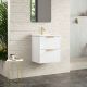 Dublin 500mm 2 Drawer Wall Hung Vanity with Brushed Brass Handles and 1 Taphole Basin (White Gloss)