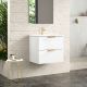 Dublin 600mm 2 Drawer Wall Hung Vanity with Brushed Brass Handles and 1 Taphole Basin (White Gloss)