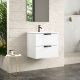 Dublin 600mm 2 Drawer Wall Hung Vanity with Black Handles and 1 Taphole Basin (White Gloss)