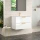 Dublin 800mm 2 Drawer Wall Hung Vanity with Brushed Brass Handles and 1 Taphole Basin (White Gloss)