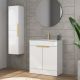 Galway 600mm 2 Door Floor Standing Vanity with Brushed Brass Handles and 1 Taphole Basin (White Gloss)