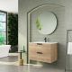 Dublin 800mm 2 Drawer Wall Hung Vanity with Black Handles and 1 Taphole Basin (Natural Oak)