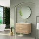 Dublin 800mm 2 Drawer Wall Hung Vanity with Brushed Brass Handles and 1 Taphole Basin (Natural Oak)