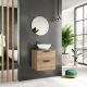 Dublin 600mm 2 Drawer Wall Hung Vanity with Matching Countertop and Black Handles without Basin (Natural Oak)