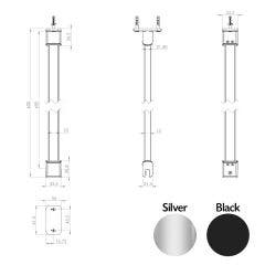 Flair Wetroom 600mm Ceiling Stabilising Bar (Matt Black)