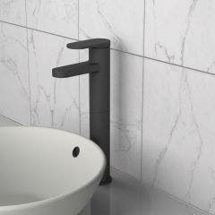 Grafton Tall Basin Mixer with Push Button Waste (Matt Black)