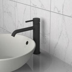 Dundrum Tall Basin Mixer with Push Button Waste (Matt Black)