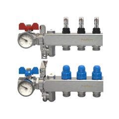 Polytherm 1" Ball Valves with Temperature Gauge for Underfloor Heating (Pair)